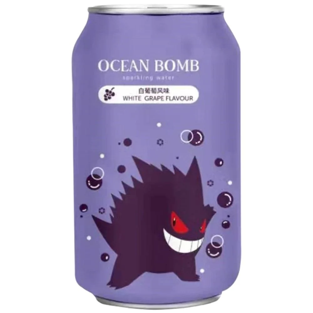 Ocean Bomb Pokemon Gengar Grape Flavour Sparkling Water, bevanda al gusto d'uva da 330ml