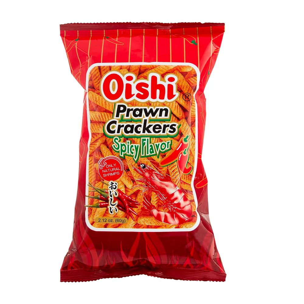 Oishi Prawn Crackers Spicy Flavor, cracker di gamberi piccanti da 60g
