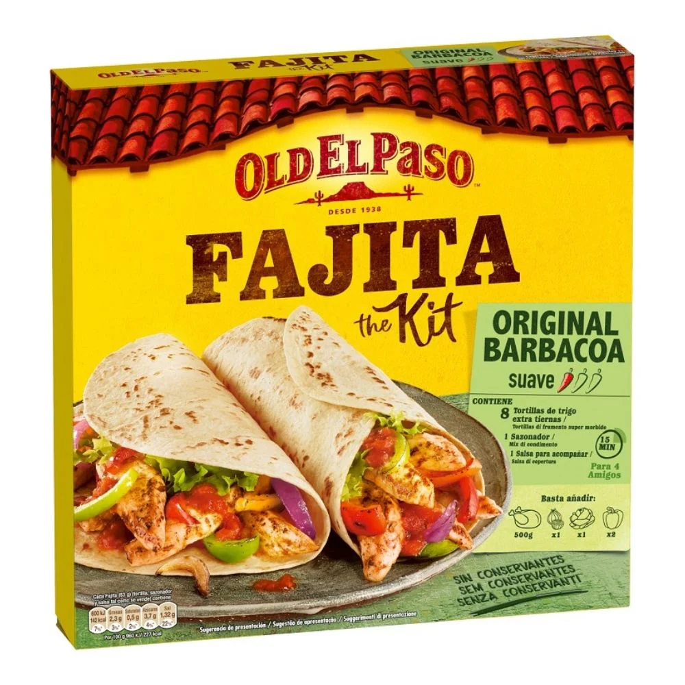 Old El Paso Fajita Kit, tortillas con salsa di pomodoro e mix di condimento per fajita da 500g