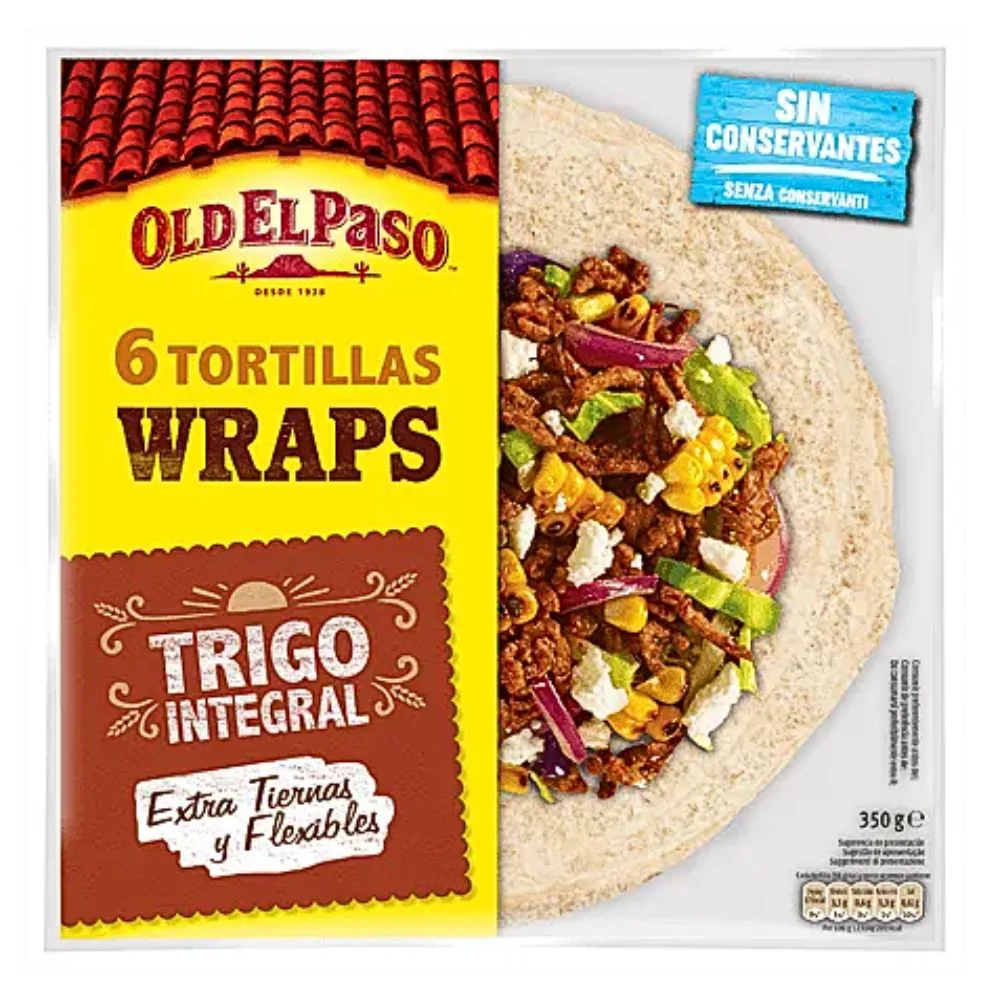 Old El Paso Wholewheat Tortillas Wrap, 6 tortillas integrali da 350g
