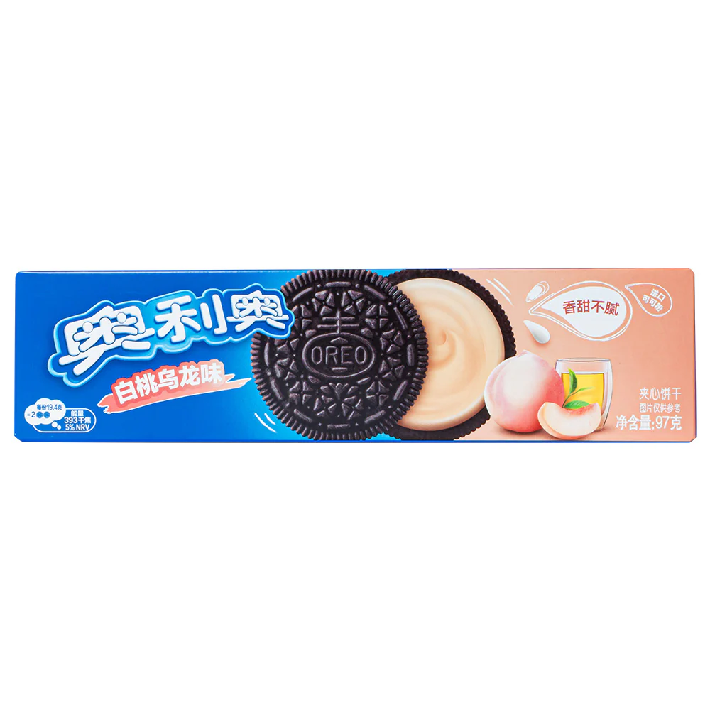 Oreo Peach Olong, biscotti al cacao ripieni di crema al gusto di oolong e pesca da 97g