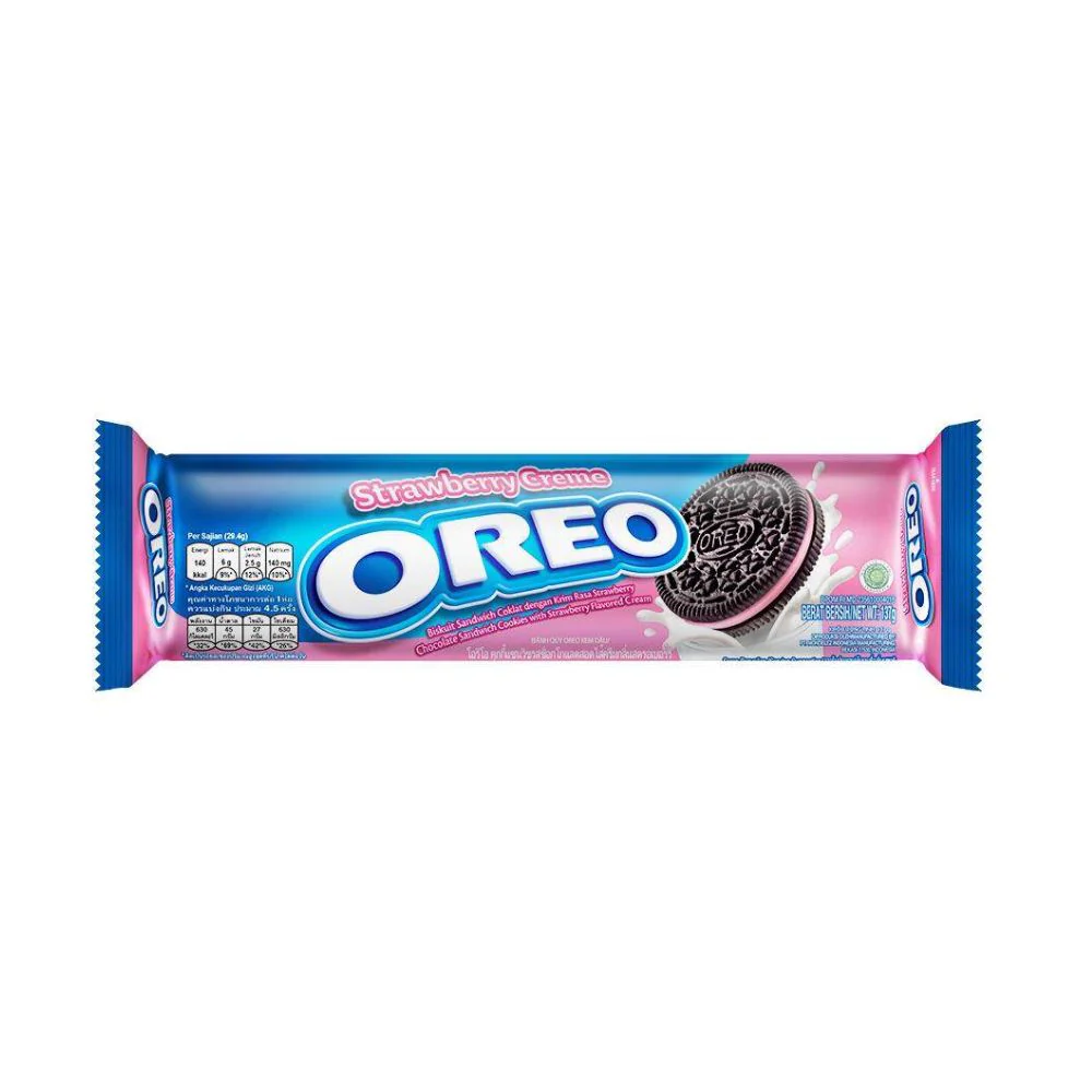 Oreo Strawberry Creme, biscotto al cioccolato ripieno di crema alla fragola da 38g