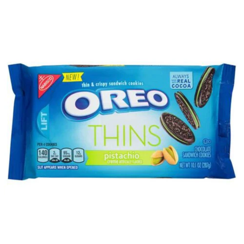 Oreo Thins Pistachio, confezione di biscotti farciti al pistacchio da 287g
