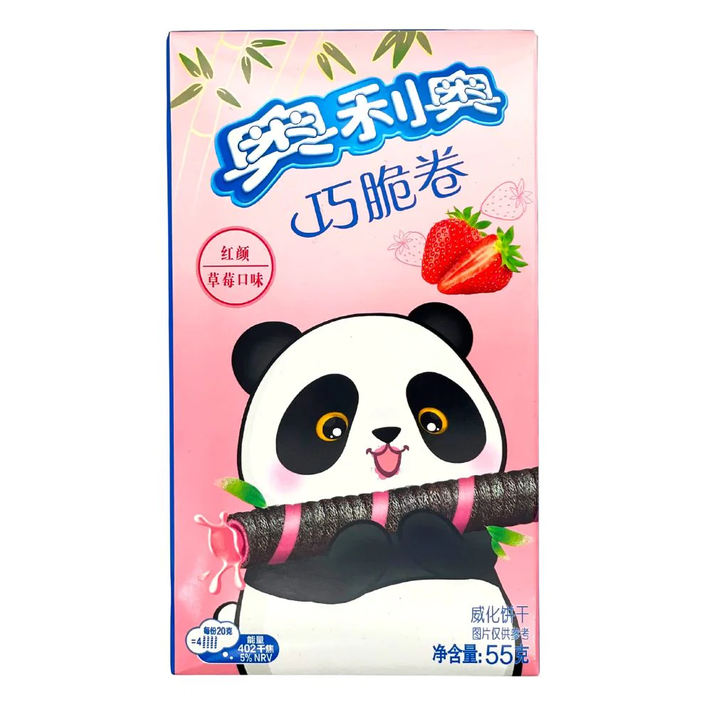 Oreo Wafer Roll Strawberry, wafer al cioccolato ripieno di crema alla fragola da 55g