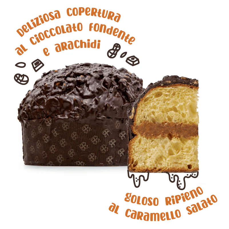 Il Panettone di American Uncle, panettone artigianale ripieno al caramello salato con copertura al cioccolato fondente e arachidi da 1kg - Image 2