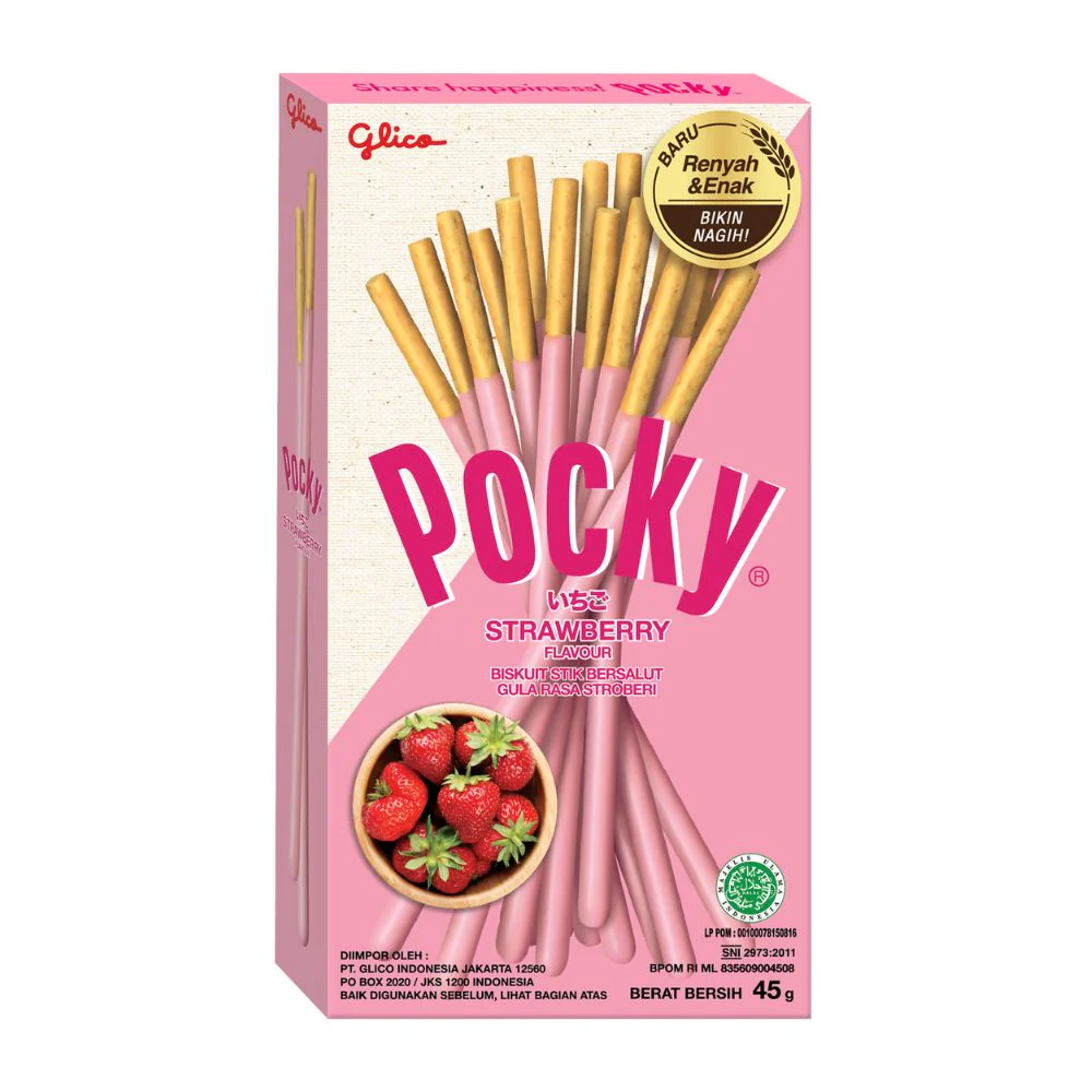 Pocky Strawberry, biscotti ricoperti di crema alle fragole da 45g