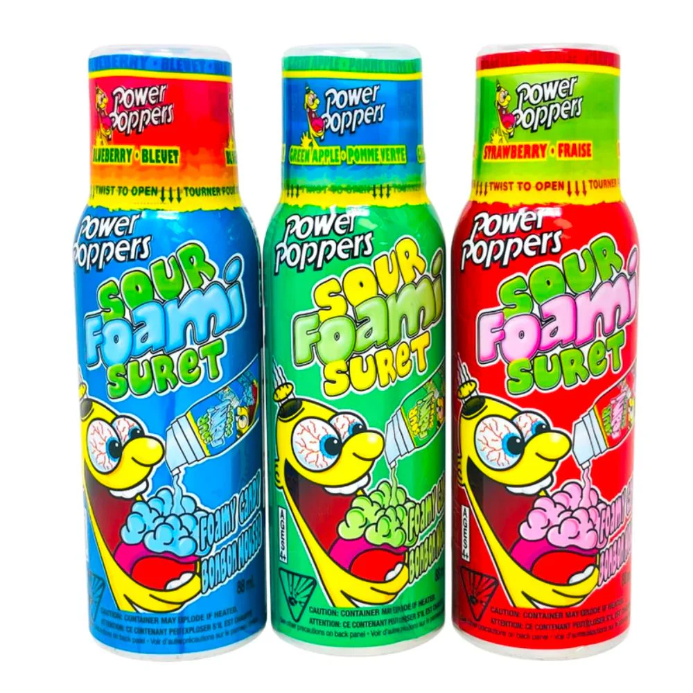 Power Poppers Candy Sour Foam, caramella spry schiumosa gusto a sorpresa tra mela verde, mirtillo e fragola da 88ml