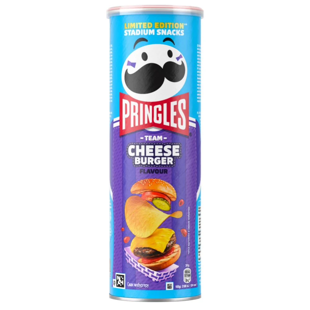Pringles Team Cheeseburger Flavour Limited Edition, patatine al gusto di cheeseburger da 165g