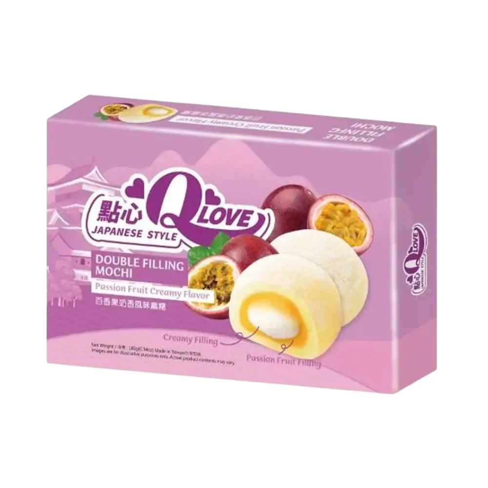 QLove Passion Fruit Creamy Double Filling Mochi, mochi ripieni al gusto di passion fruti da 180g