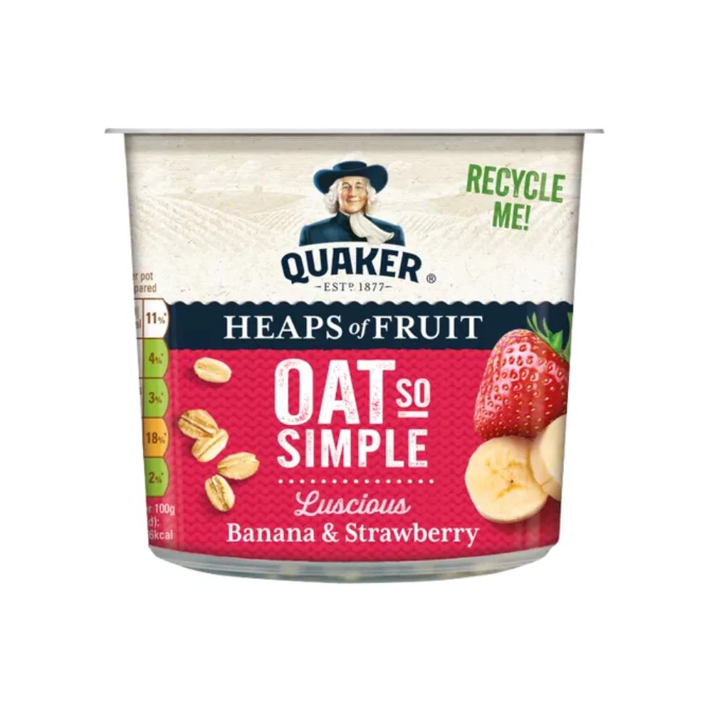 Quaker Oat Heaps Fruit So Simple Banana & Strawberry, fiocchi d'avena al gusto di fragola e banana da 58g