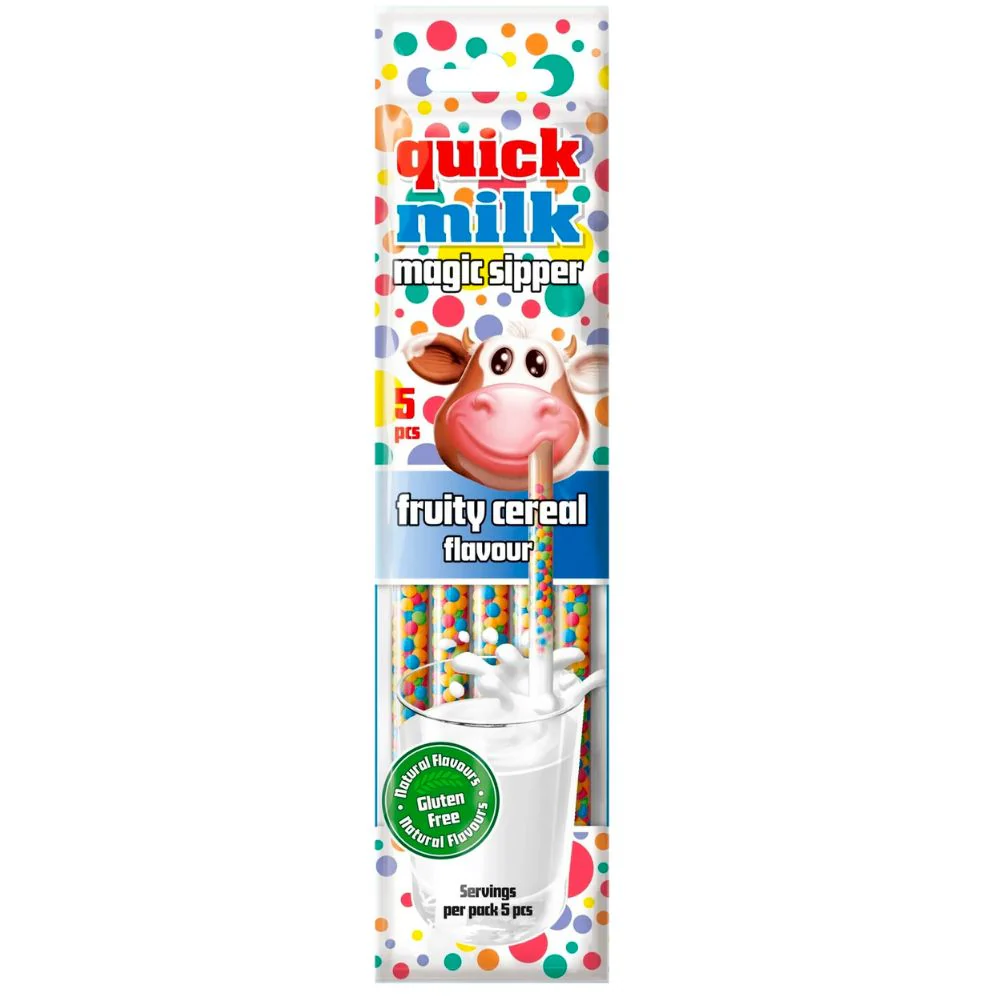 Quick Milk Magic Sipper Fruity Cereal Flavor, cannucce con caramelle al gusto di cereali alla frutta da 30g