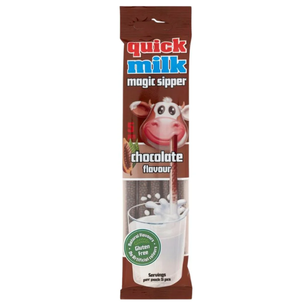 Quick Milk Magic Sipper Chocolate Flavor, cannucce con caramelle al cioccolato da 30g