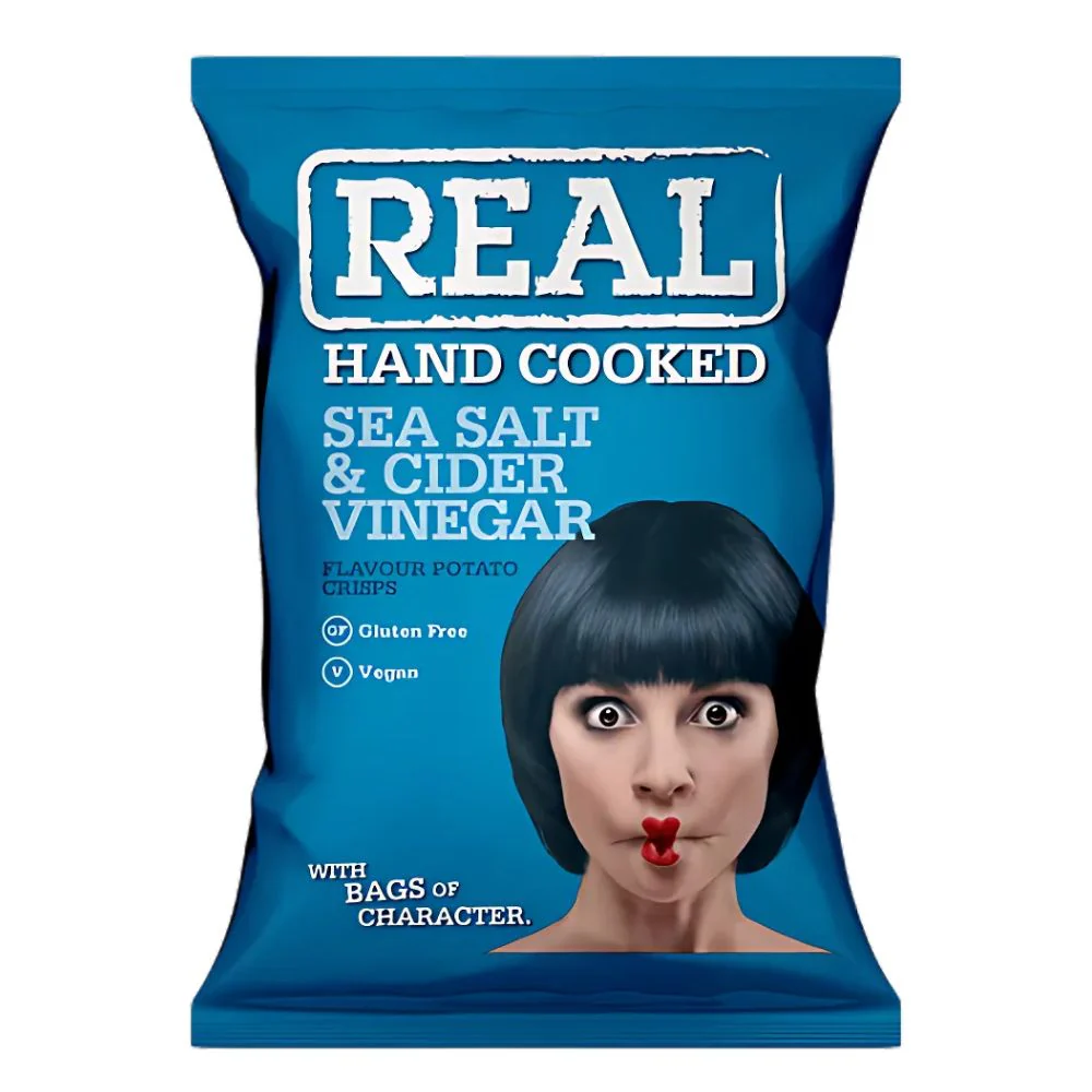 Real Sea Salt And Cider Vinegar Flavour Potato Crisps, patatine fritte con sale marino e aceto di sidro da 150g