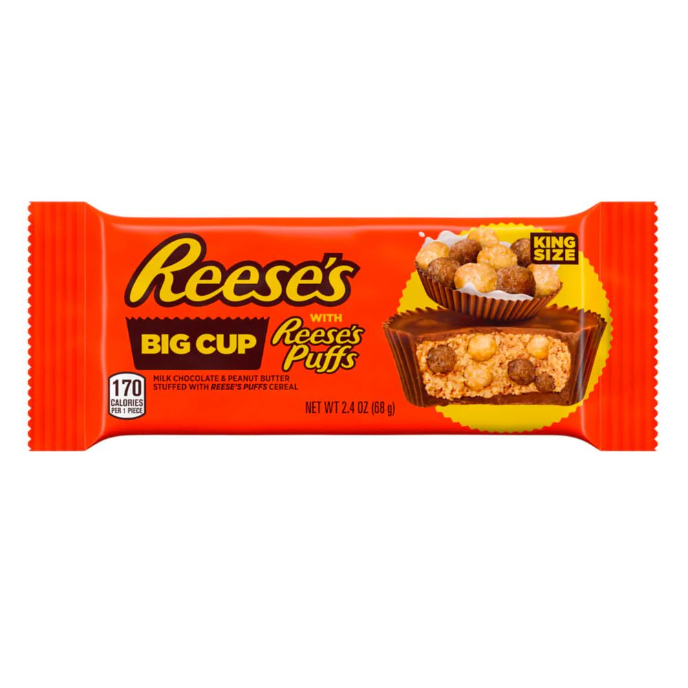 Reese's Big Cup with Reese's Puffs King, cioccolatini con cereali al burro d'arachidi da 68g