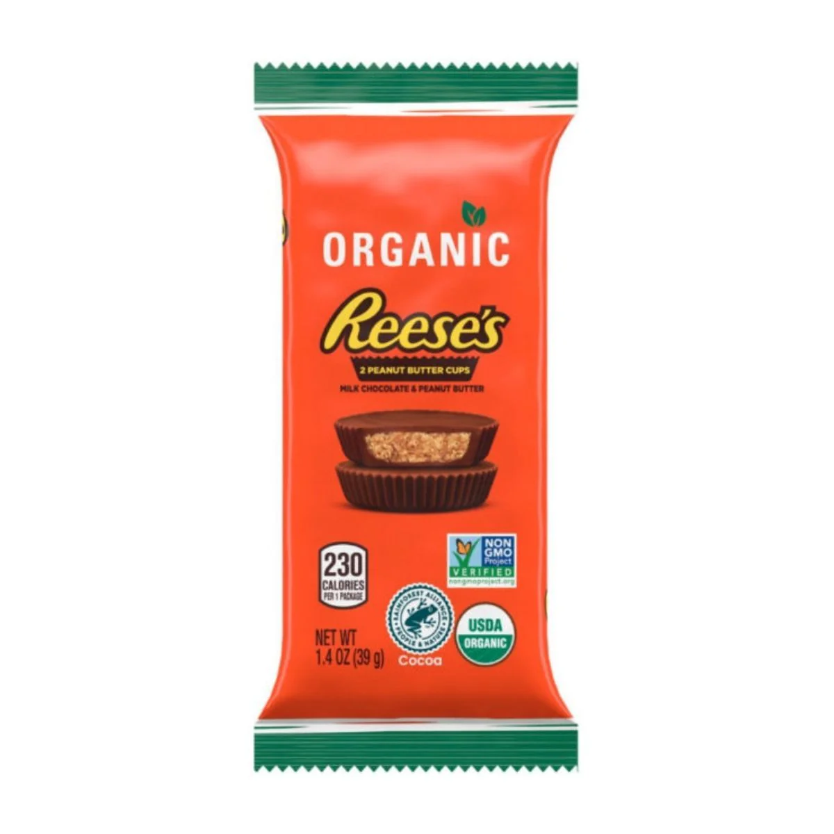 Reese's Organic Peanut Butter, tazze di cioccolato al latte ripiene di burro d'arachidi da 39g
