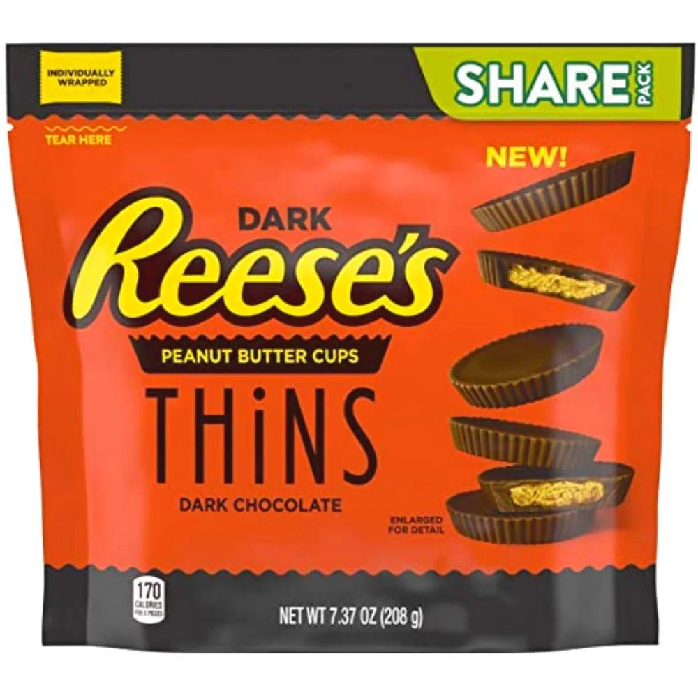 Reese's Peanut Butter Cups Thins Dark, cioccolatini fondenti al burro d'arachidi da 208g