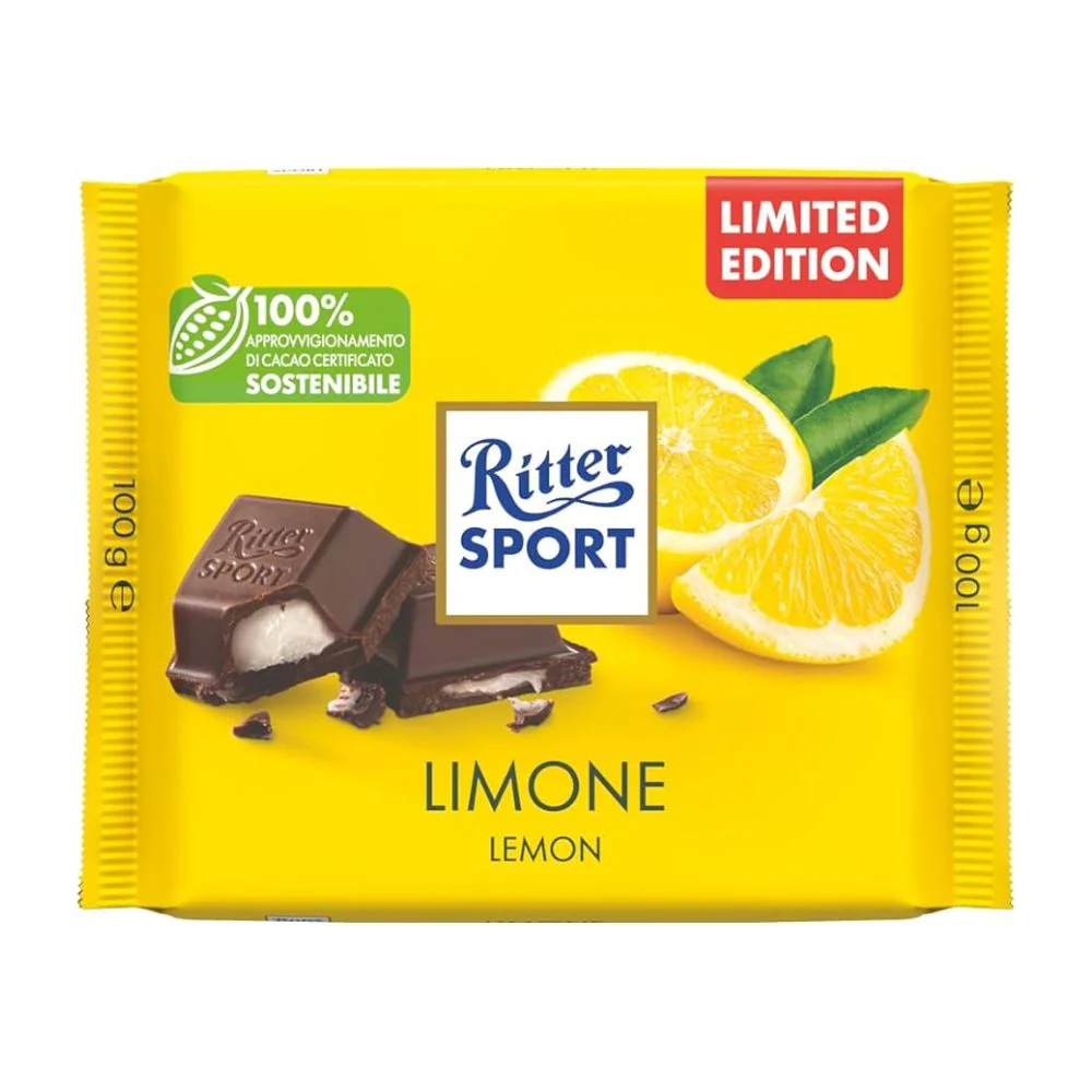 Ritter Sport Limone, cioccolato fondente con ripieno al gusto di limone da 100g