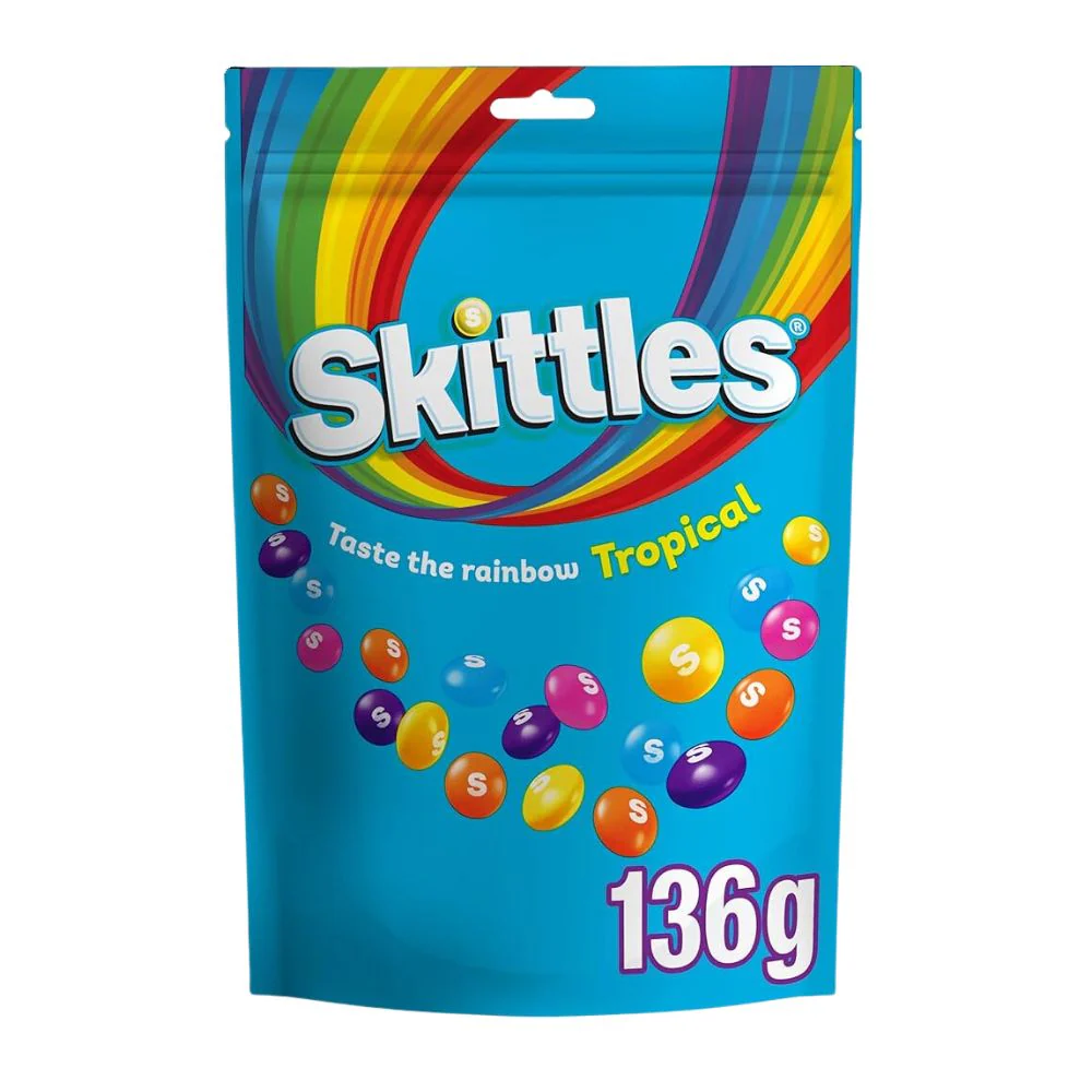 Skittles Tropical Pouch, caramelle al gusto di frutta tropicale da 136g
