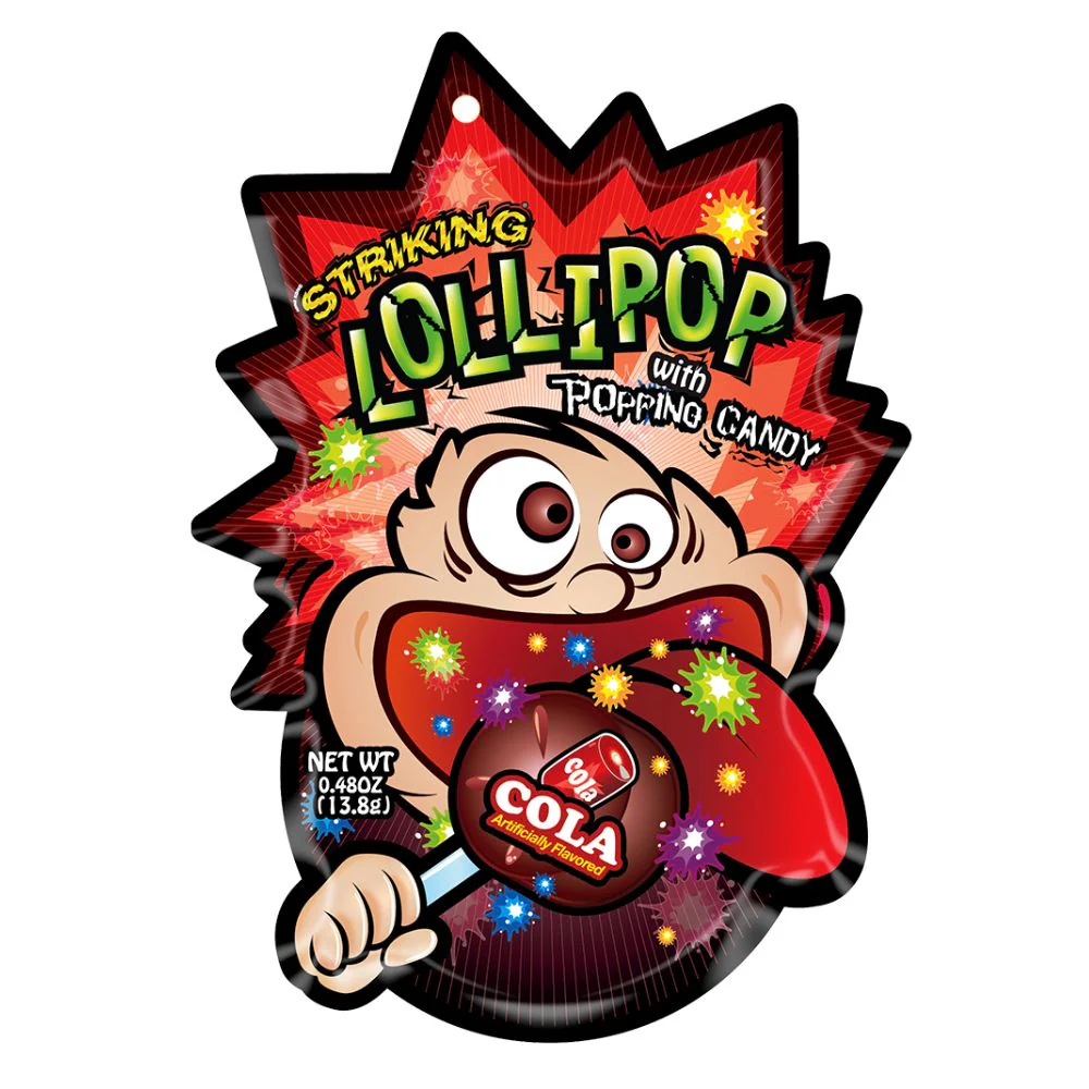 Striking Lollipop Cola, lecca lecca al gusto di coca cola con polvere scoppiettante da 13g