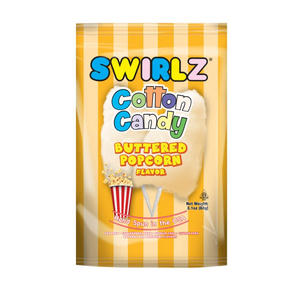 Swirlz Cotton Candy Buttered Popcorn Flavor, zucchero filato al gusto di popcorn al burro da 88g