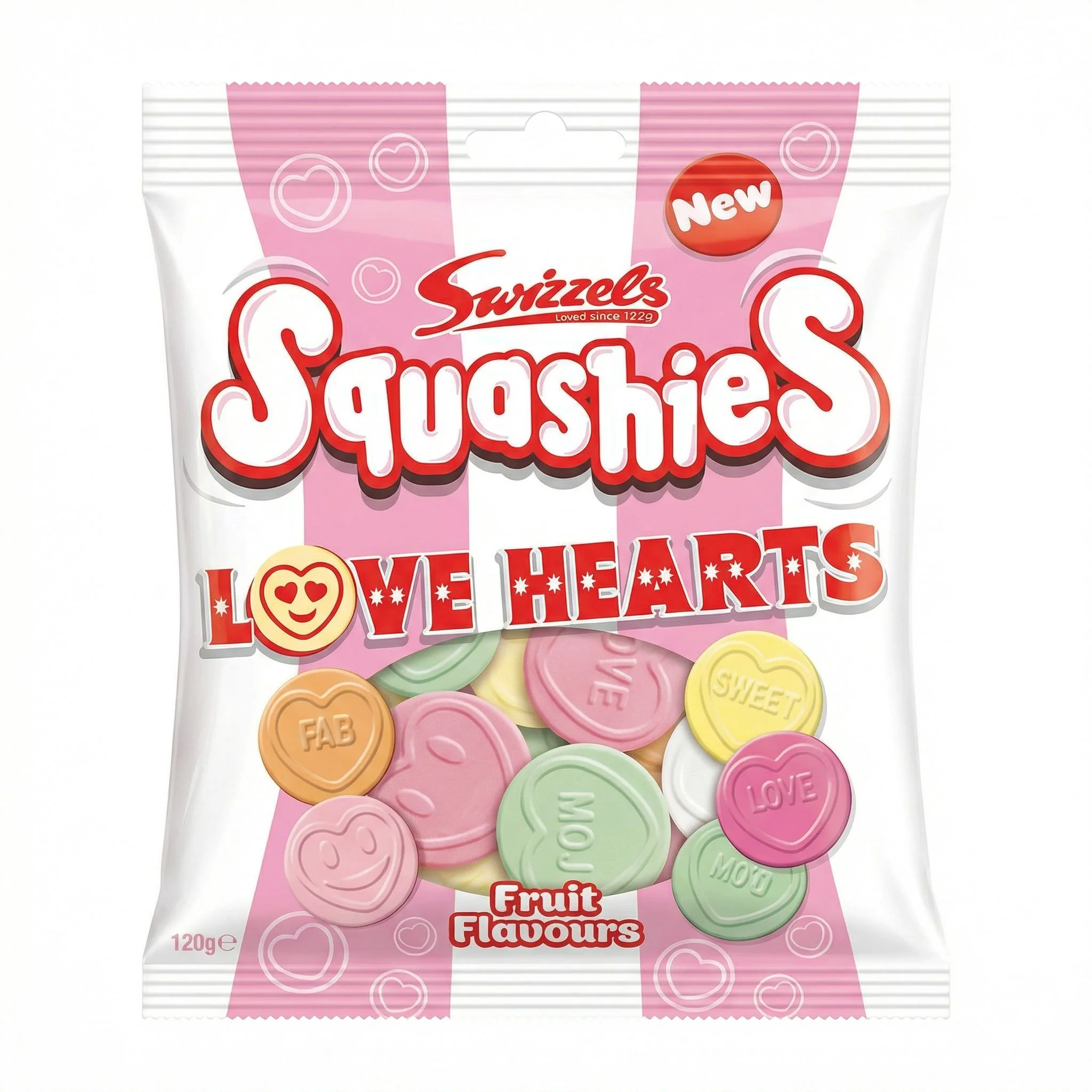 Swizzels Squashies Love Hearts, caramelle gommose al gusto di frutta da 120g