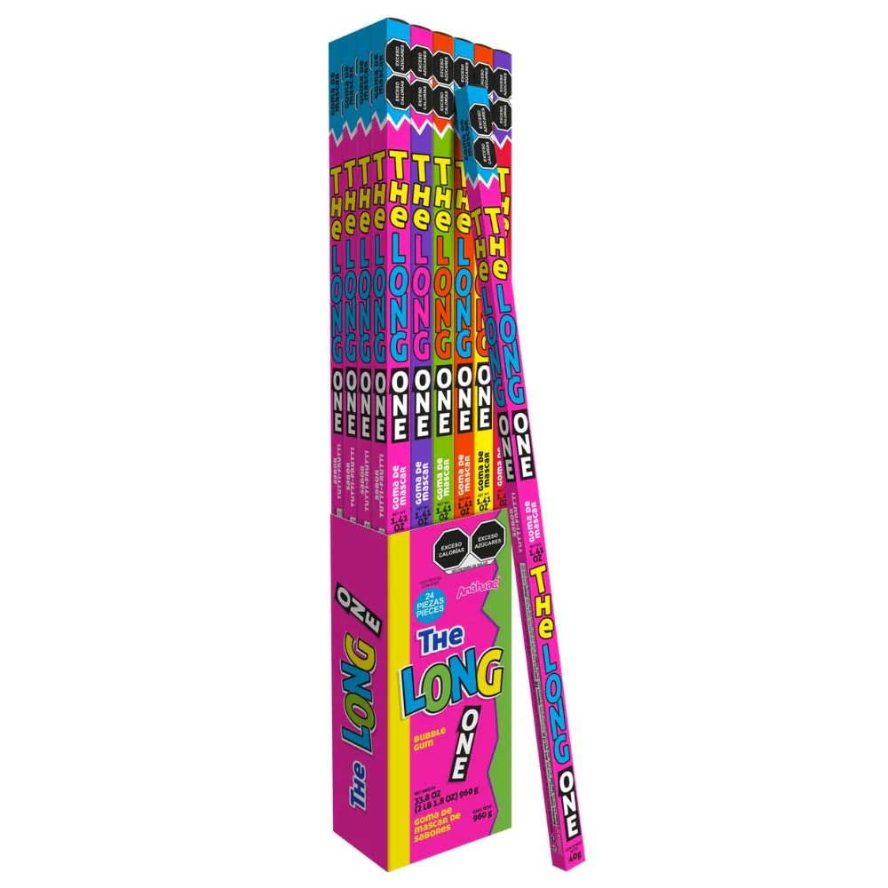 The Long One Bubble Gum, gomme extra lunge gusto a sorpresa tra tutti i frutti, mela, fragola, arancia e limone da 40g
