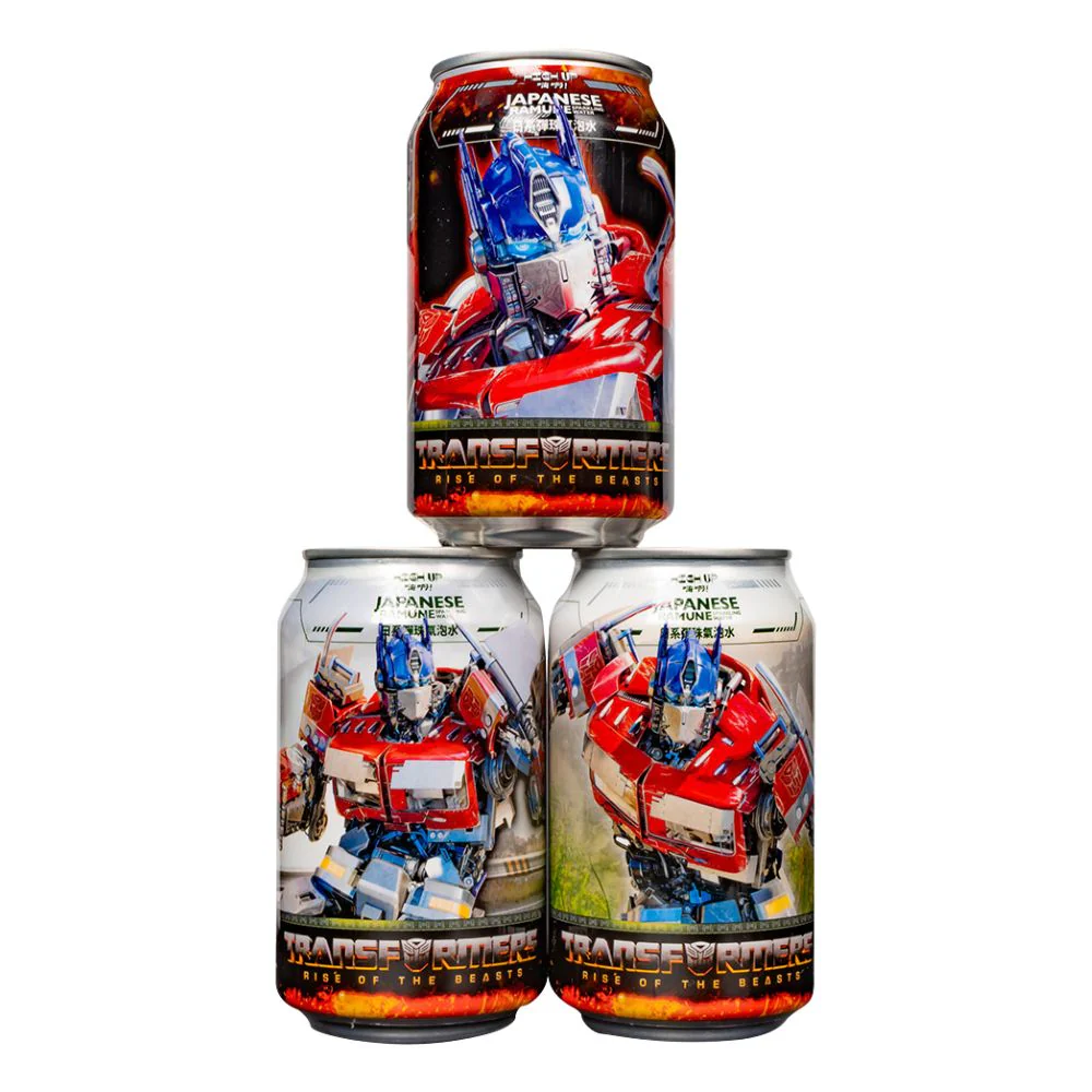 Transformers Japanese Ramune Sparkling Water, bevanda gassata al gusto di frutta con design a sorpresa da 330ml