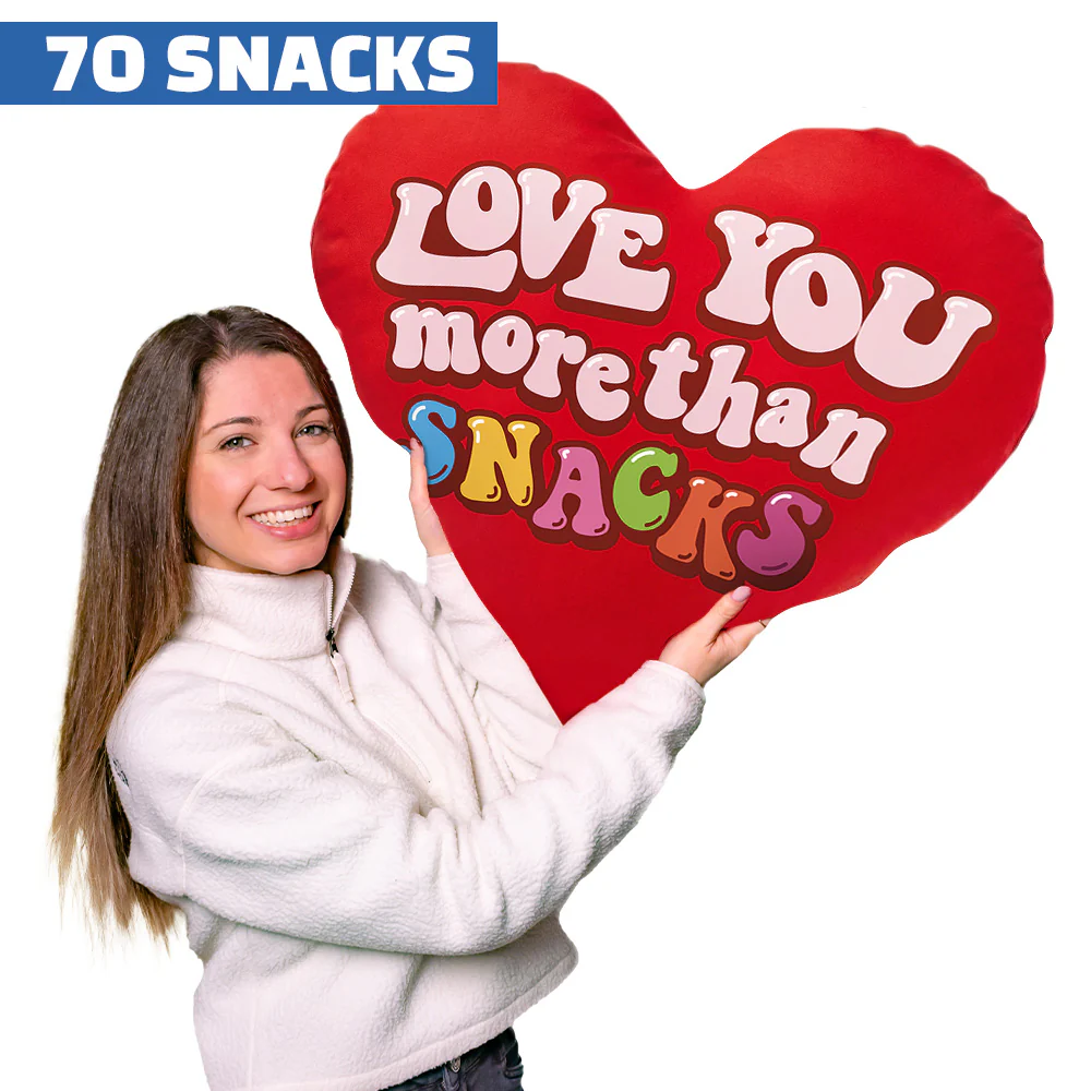 Valentine’s Heart XXL, cuscino a forma di cuore con 70 snack dolci e salati a sorpresa