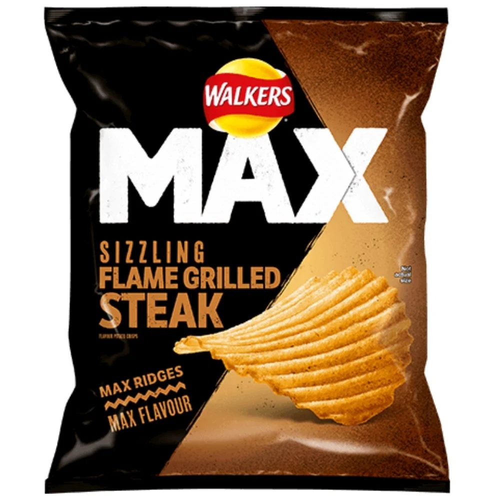 Walkers Max Flame Grilled Steak, patatine al gusto di carne alla brace da 50g