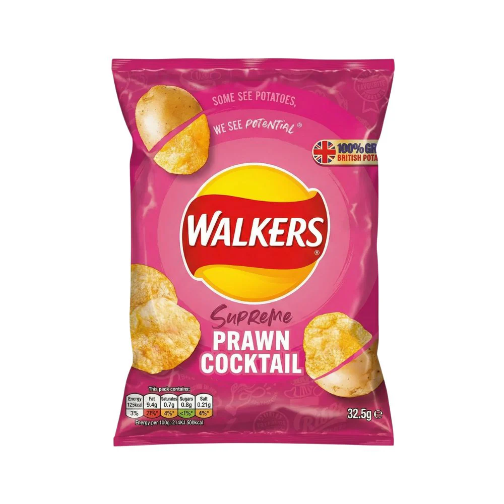 Walkers Supreme Prawn Cocktail, patatine al gusto di prawn cocktail da 32,5g