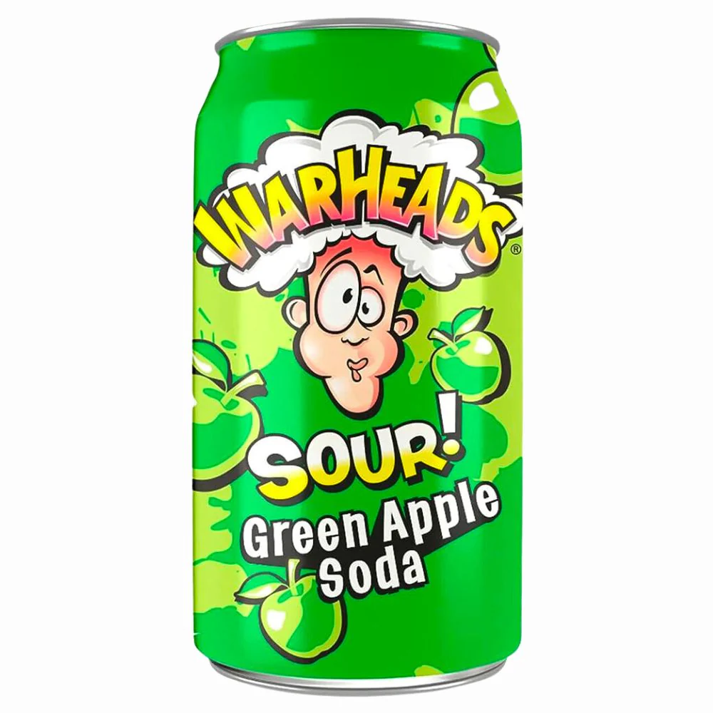 Warheads Sour Green Apple Soda, bevanda alla mela verde da 355ml