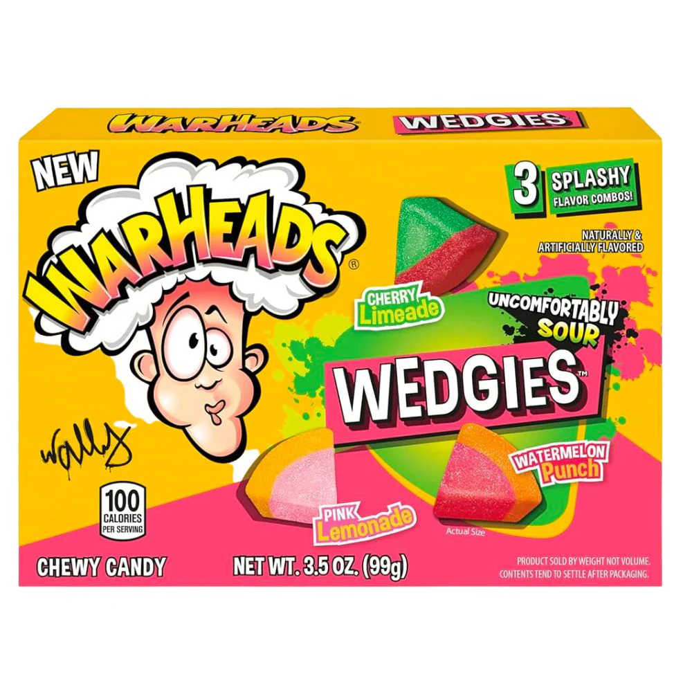 Warheads Wedgies, caramelle aspre al gusto di anguria, limonata e ciliegia da 99g