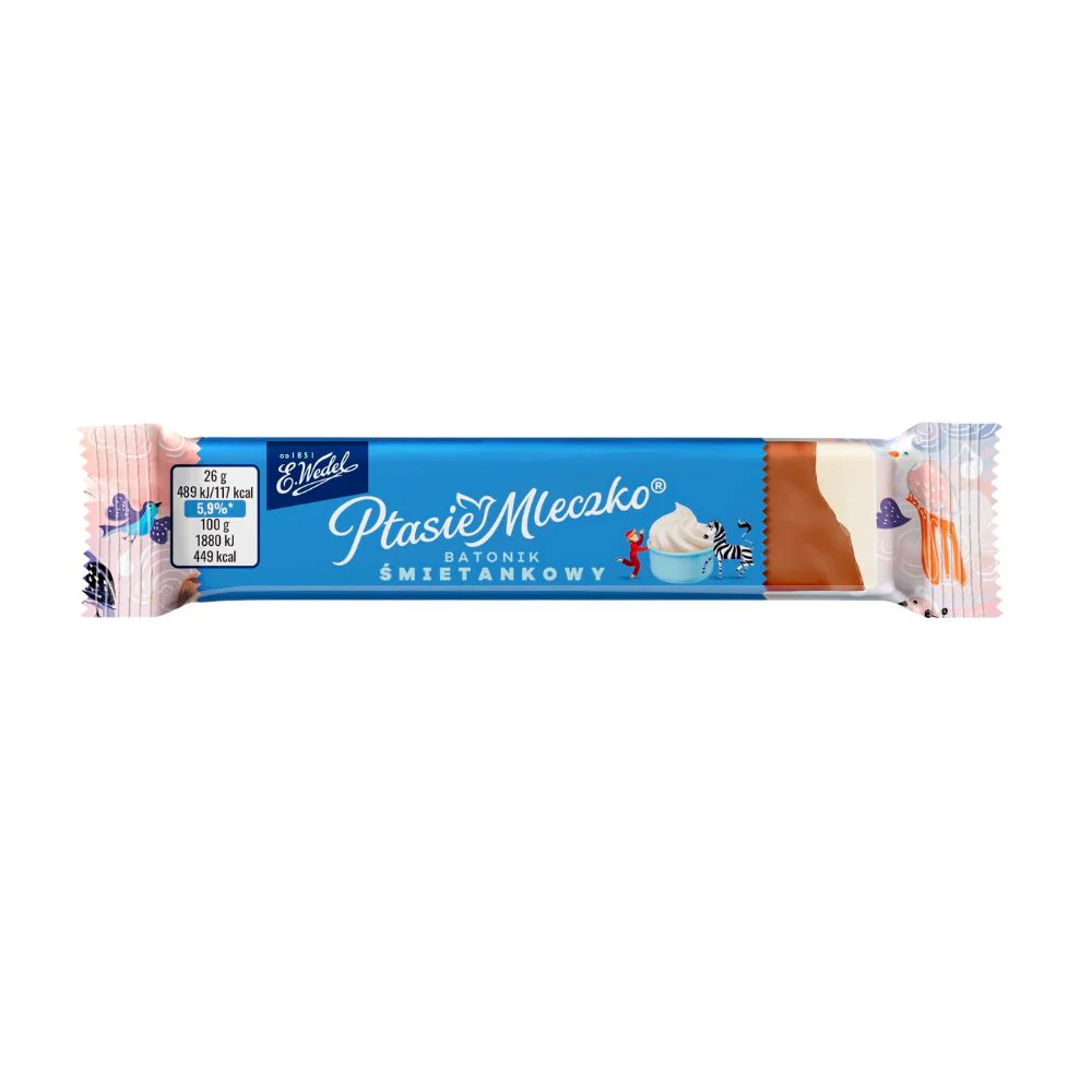 Wedel Ptasie Mleczko Cream Bar, barretta marshmallow ricoperta di cioccolato al latte da 26g