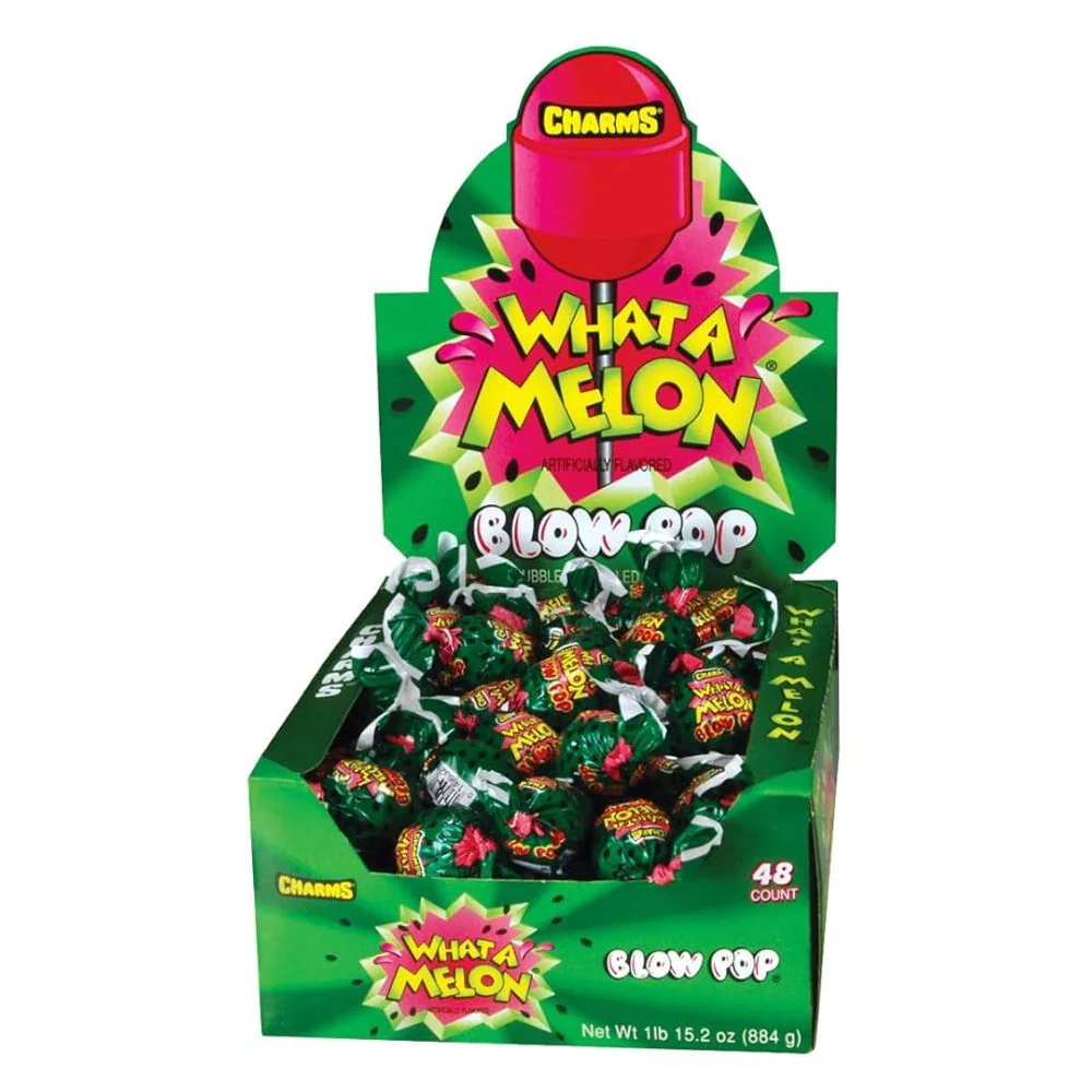 What a Melon Blow Pop, lecca-lecca con cuore morbido all'anguria da 18g (confezione da 48)