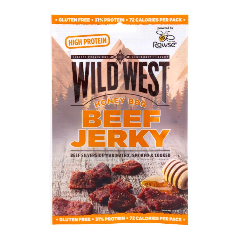 Wild West Honey BBQ Beef Jerky, carne secca al gusto di miele e barbecue da 25g