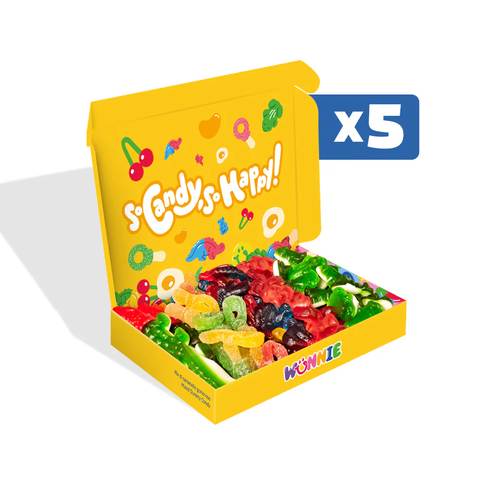 Wunnie box "Smile", 5 scatole di caramelle gommose in gusti assortiti da 480g